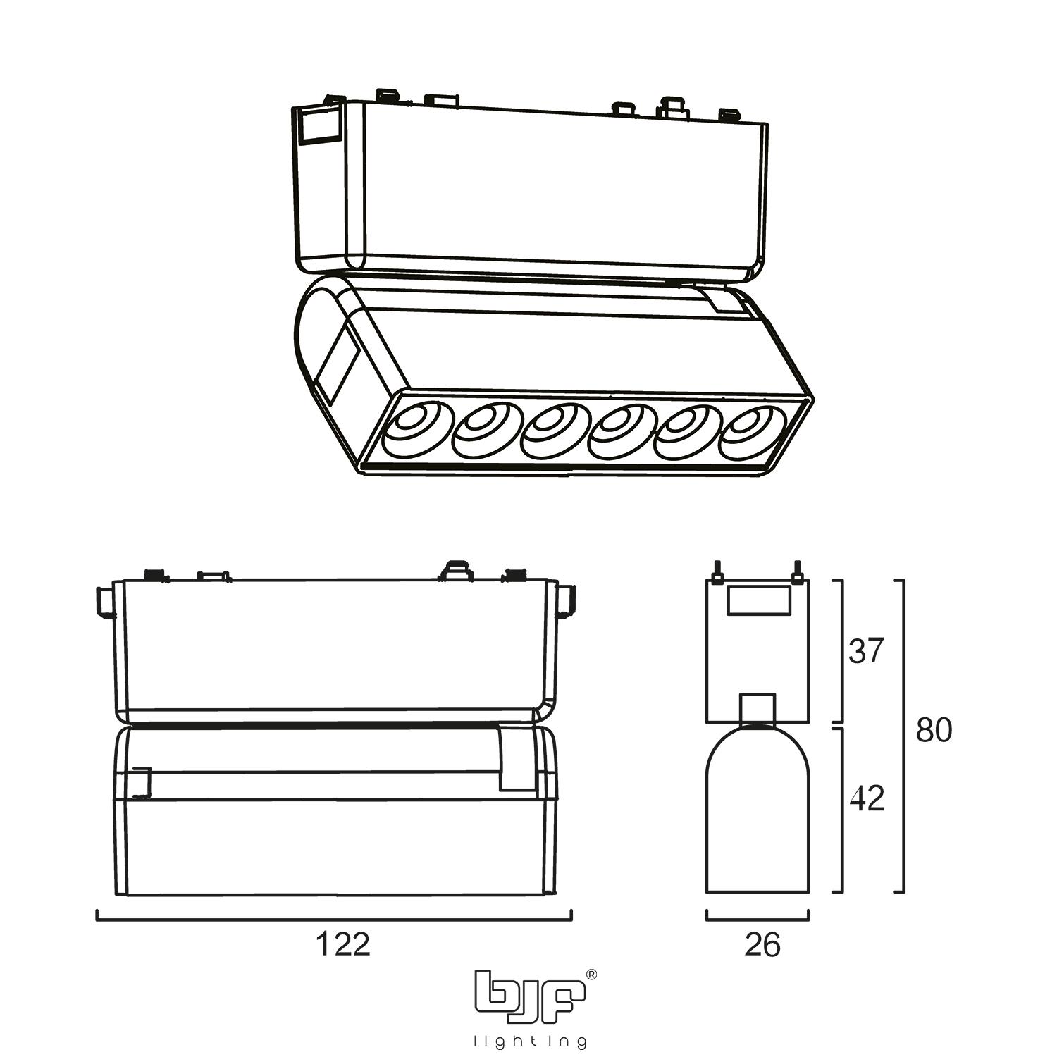 FOCO CARRIL MAGNETICO LINEAL ANTIDESLUMBRAMIENTO AJUSTABLE x6 6W 3CCT BLANCO MATE 2 493-Nm-6-3Cct 493-Bm-6-3Cct Esquema