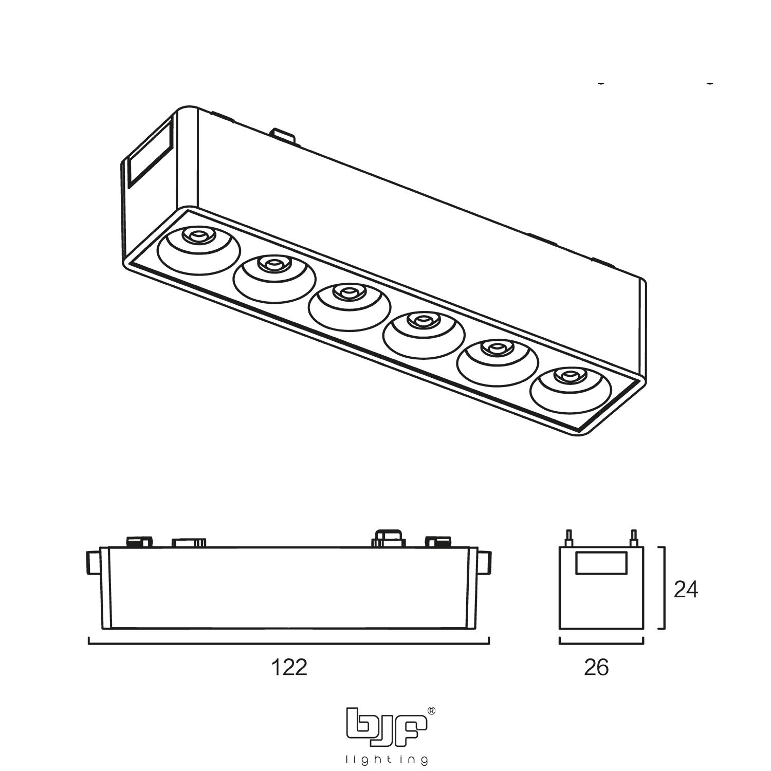 FOCO CARRIL MAGNETICO LINEAL ANTIDESLUMBRAMIENTO x6 6W 3CCT BLANCO MATE 2 496-Bm-6-3Cct 496-Nm-6-3Cct Esquema