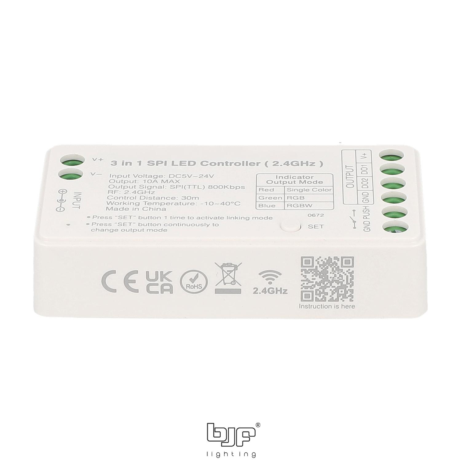 CONTROLADOR SPI 3 EN 1 5-24V 10A 2,4GHz MONOCOLOR-RGB-RGBW 4 Controlador Spi 3 En 1 5-24V 10A 2,4Ghz Monocolor-Rgb-Rgbw