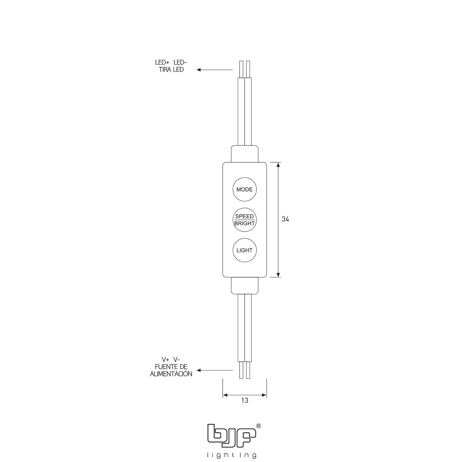 INTERRUPTOR-REGULADOR INTENSIDAD MINI 12-24V 8A MONOCOLOR 2 030-819 Esquema