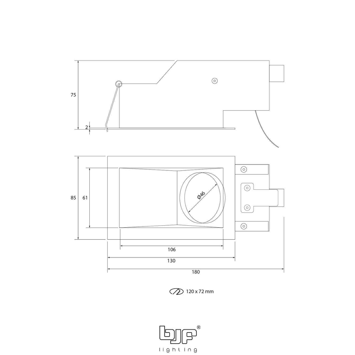 DORSO-ARO RECTANGULAR BASCULANTE CONCAVO 1 LUZ 7 Dorso-Aro Rectangular Basculante Concavo 1 Luz Esquema