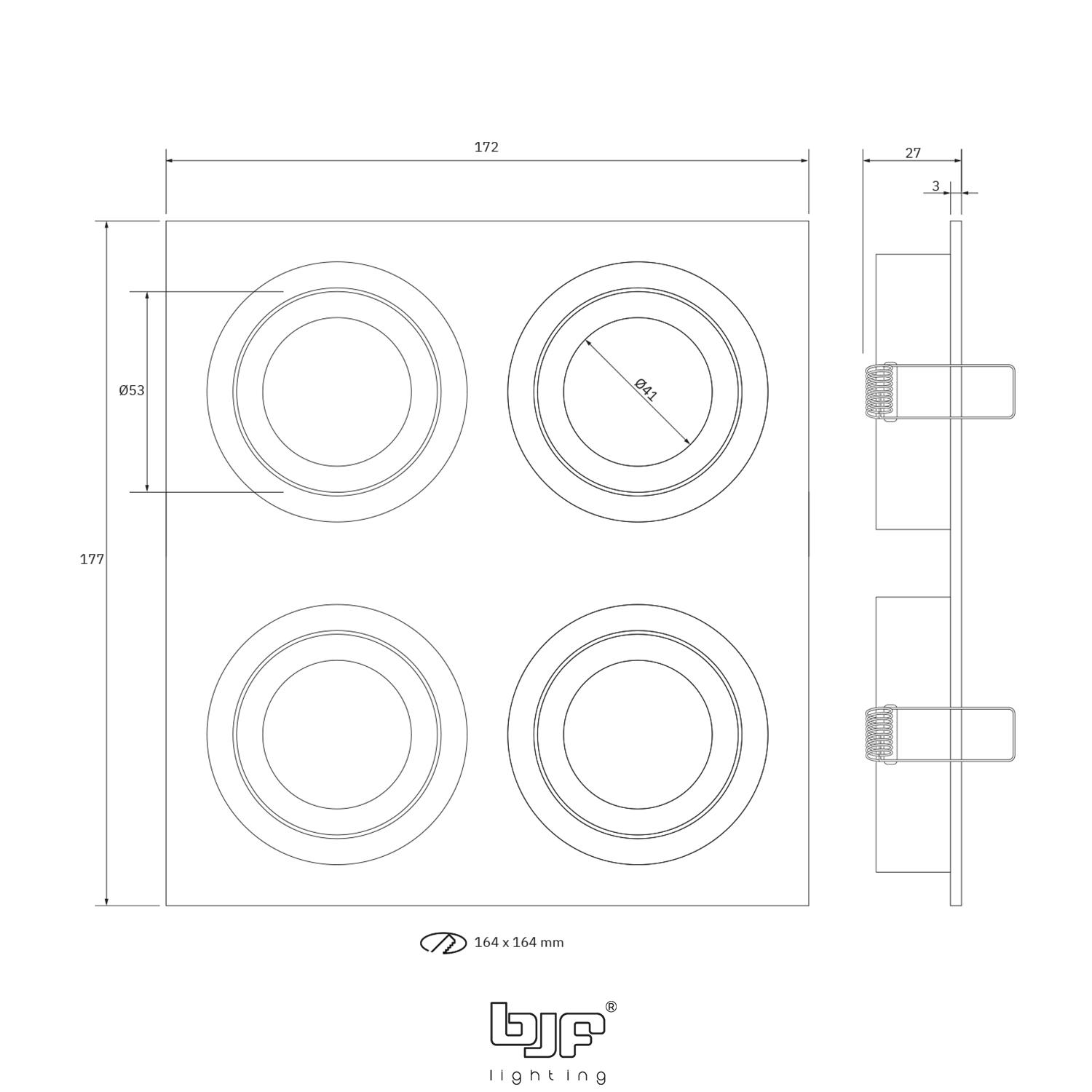 QUAD-ARO CUADRADO BASCULANTE 4 LUCES 5 Quad Esquema